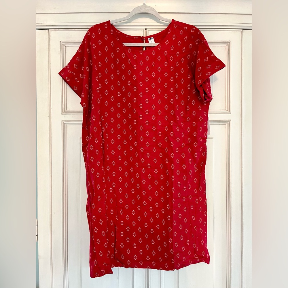 Old Navy Red Diamond-Print Midi Shift Dress